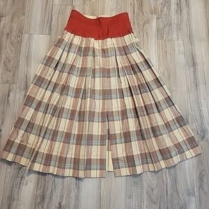 Tory Burch Silk Plaid Madras Midi Skirt Size 8  Multicolor Color NEW $698 READ
